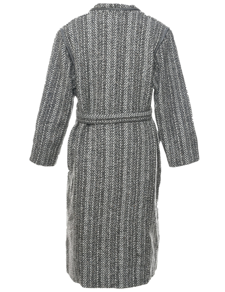 Herringbone Tweed Wool Coat - L