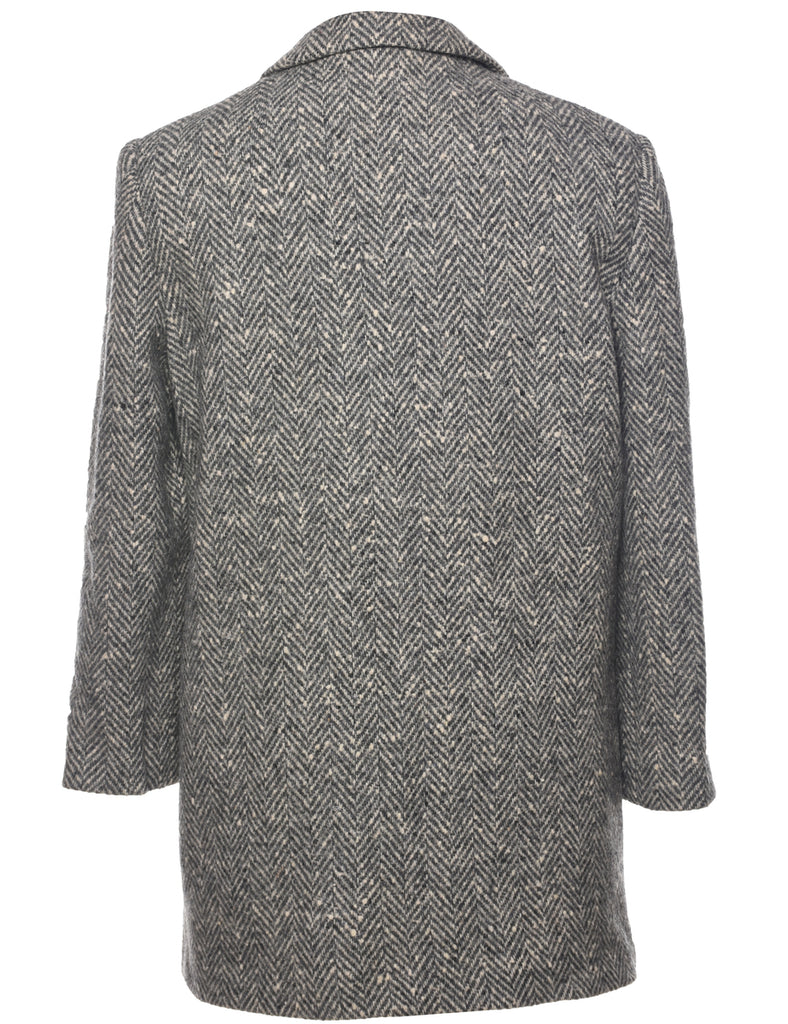 Herringbone Tweed Wool Coat - L