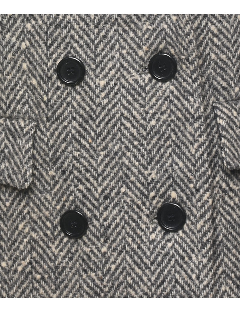 Herringbone Tweed Wool Coat - L