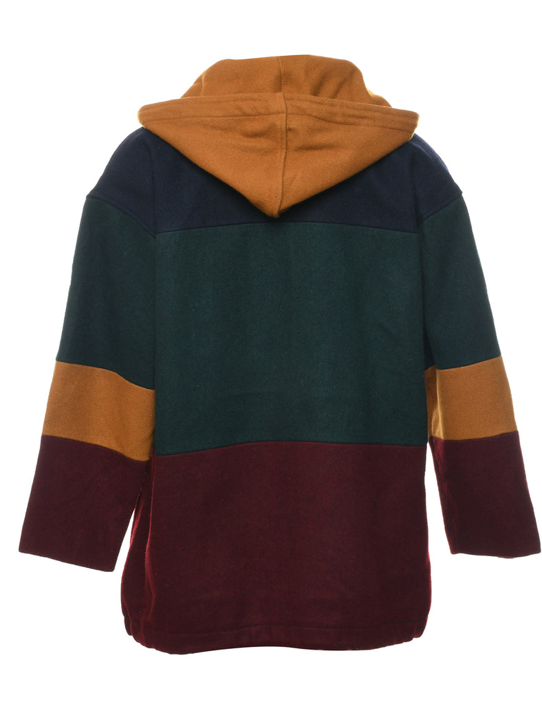 Hooded Colour Block Wool Coat - L