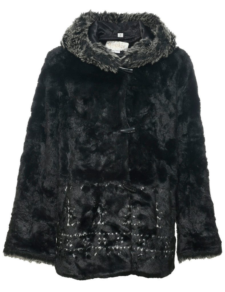 Hooded Faux Fur Coat - M