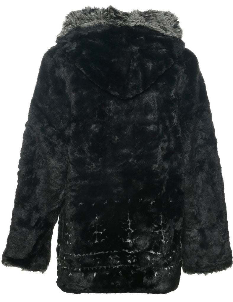 Hooded Faux Fur Coat - M