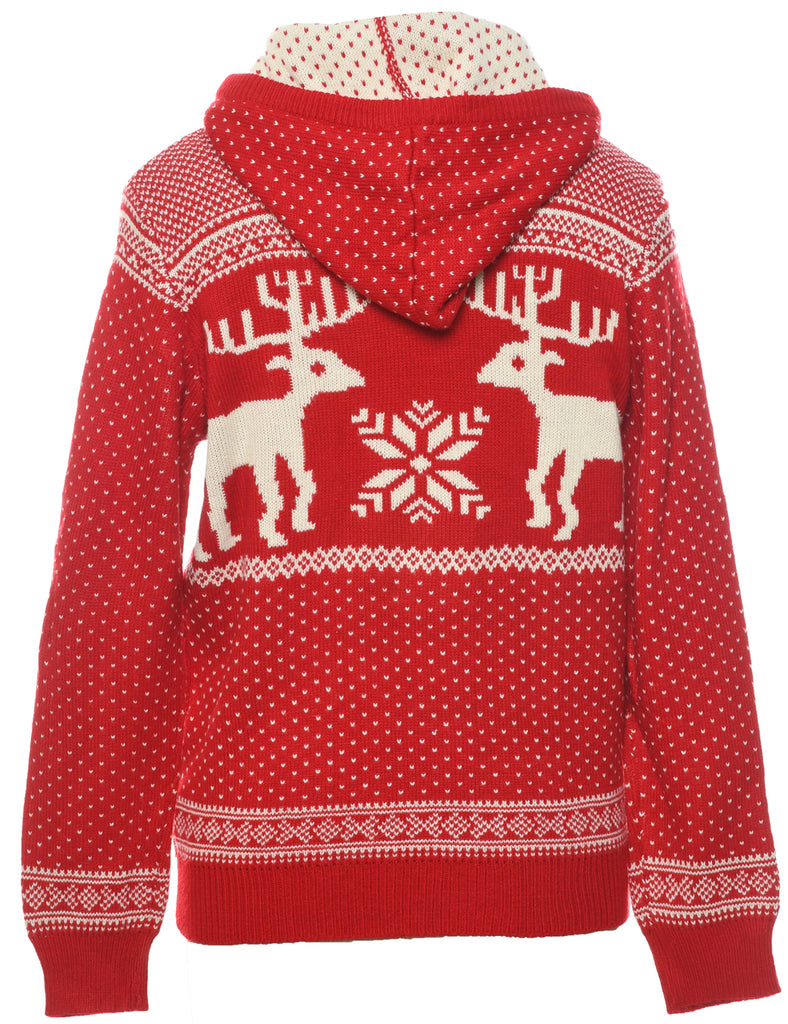 Hooded Nordic Red Jumper - L