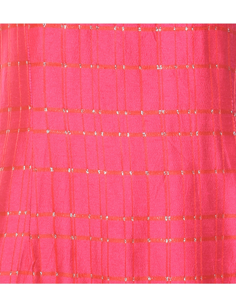 Hot Pink & Orange Checked Sparkly Evening Dress - M