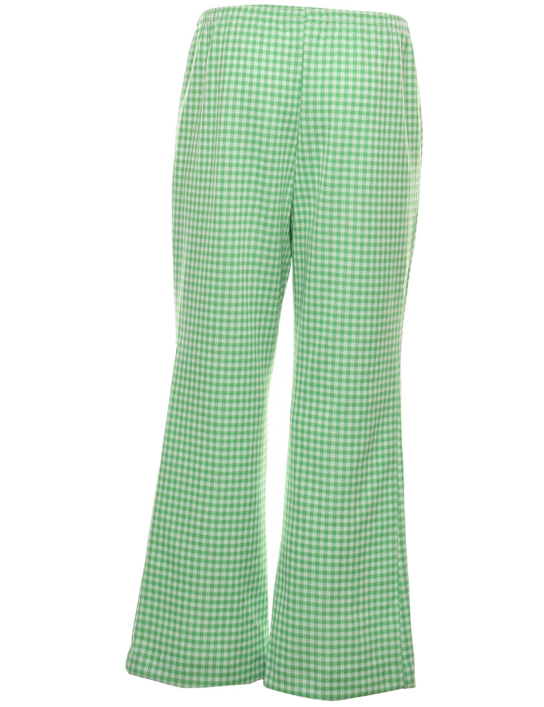 Houndstooth Light Green & Off-White Flared Trousers - W30 L28