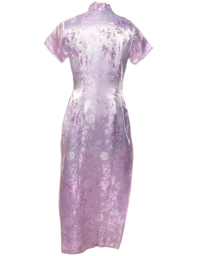 Jacquard Lilac Cheongsam Collar Evening Dress - M