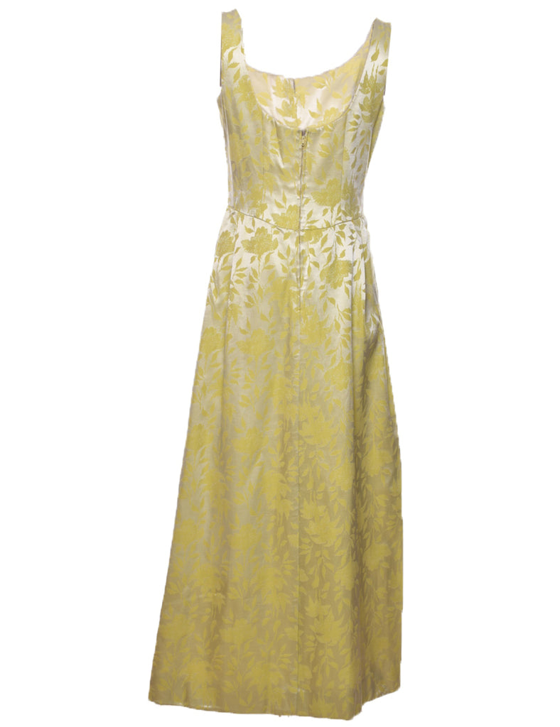 Jacquard Pattern Light Green & Silver Vintage Maxi Dress - M