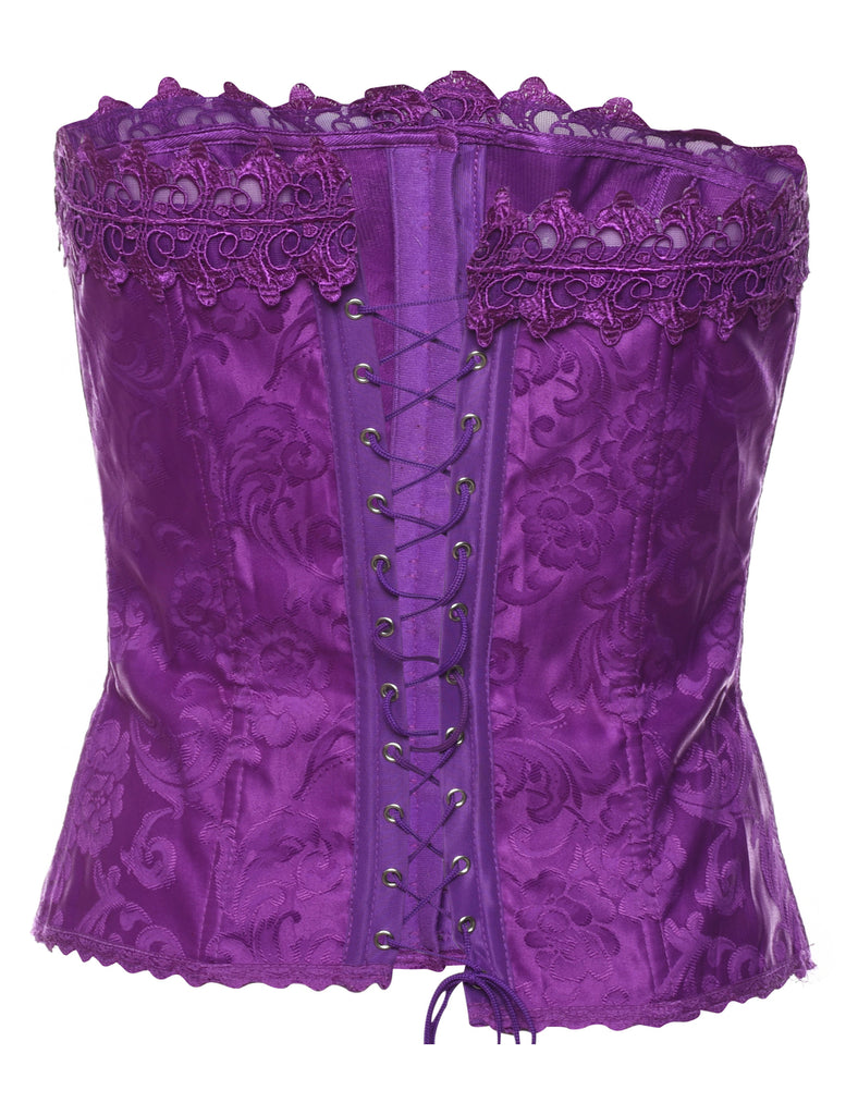 Jacquard Pattern Purple Boned Corset - S