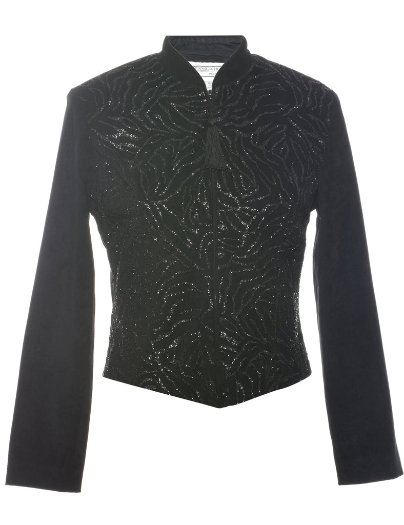 Jessica Howard Black & Silver 1990s Evening Jacket - M