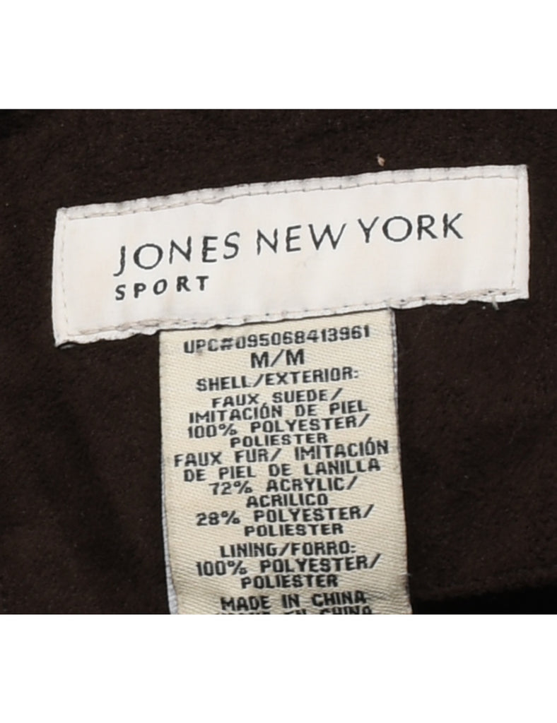 Jones New York Hooded Dark Brown Suede Jacket - M
