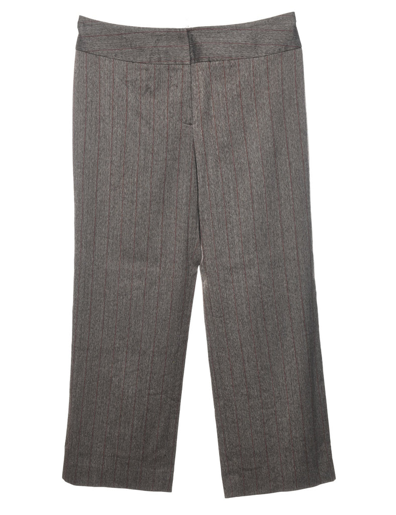 Kasper Pinstriped Brown & Grey Classic Y2K Trousers - W35 L30