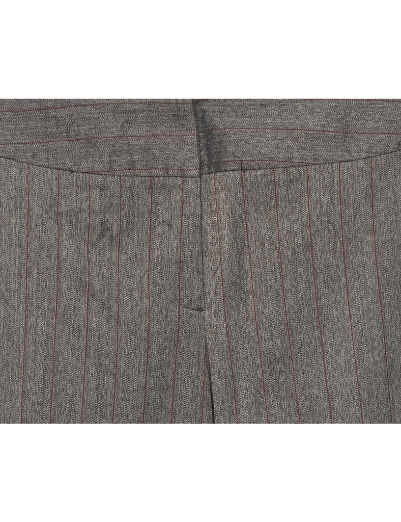 Kasper Pinstriped Brown & Grey Classic Y2K Trousers - W35 L30