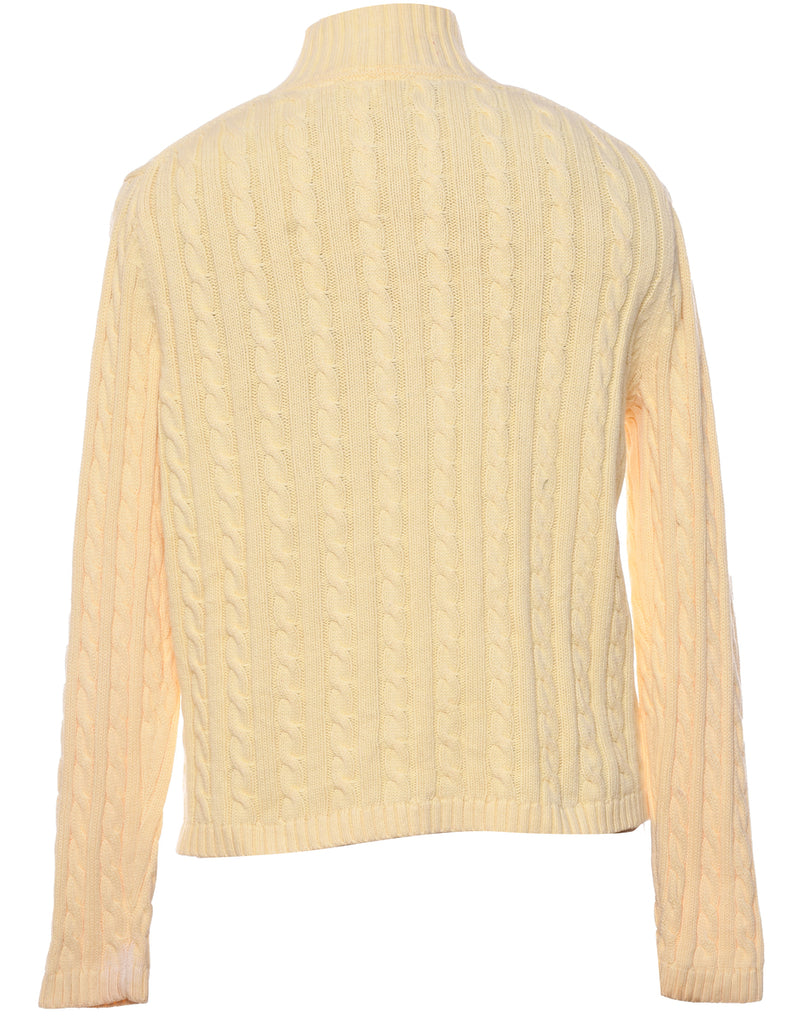 L.L. Bean Pale Yellow Zip-Front Cable Knit Cardigan - M