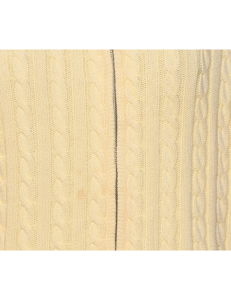 L.L. Bean Pale Yellow Zip-Front Cable Knit Cardigan - M