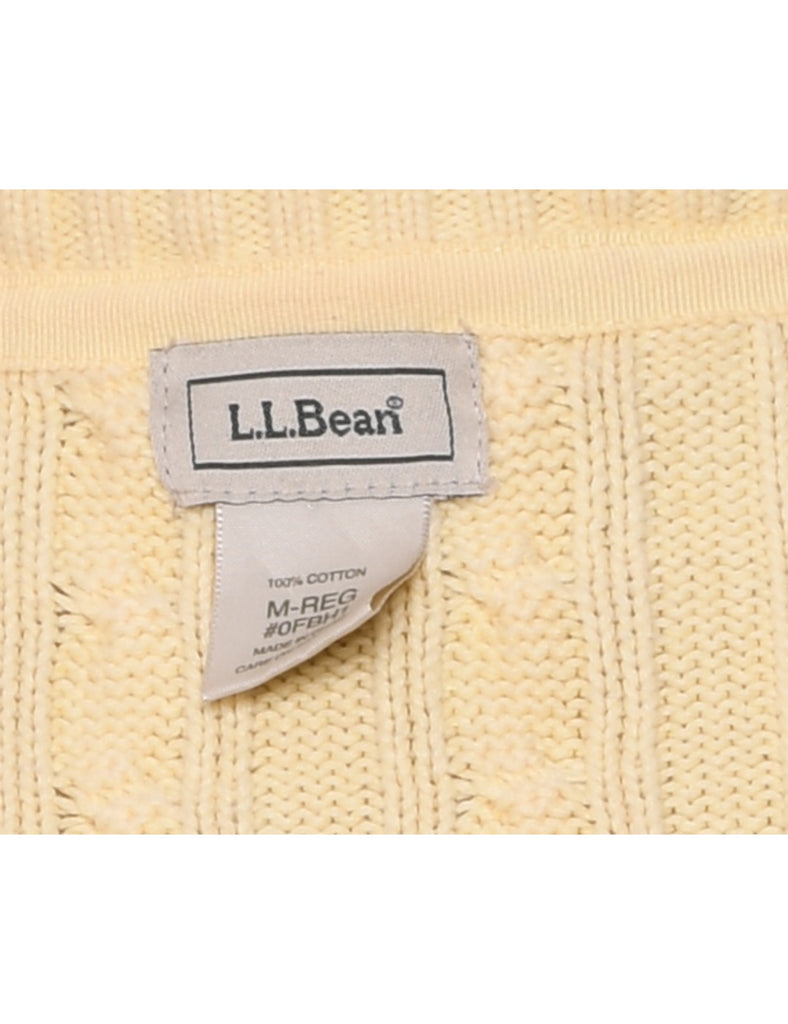 L.L. Bean Pale Yellow Zip-Front Cable Knit Cardigan - M