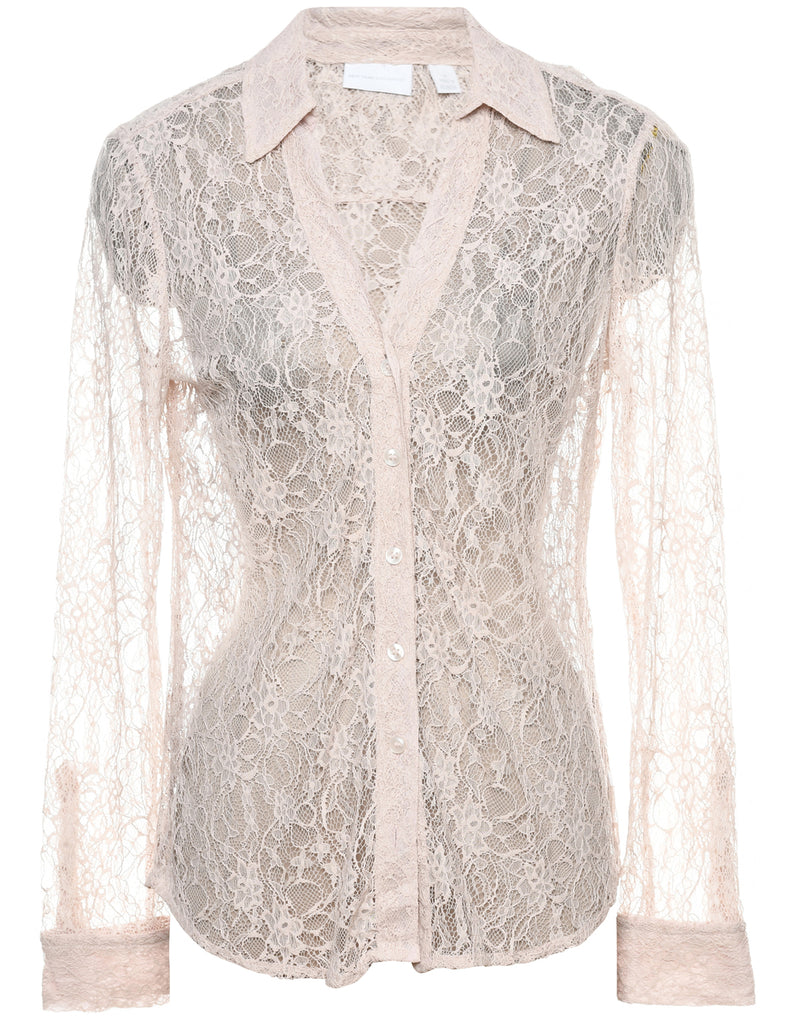 Lace Beige Evening Blouse - M