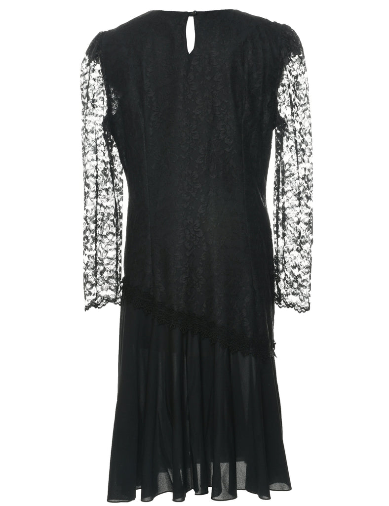 Lace Black Evening Dress - L