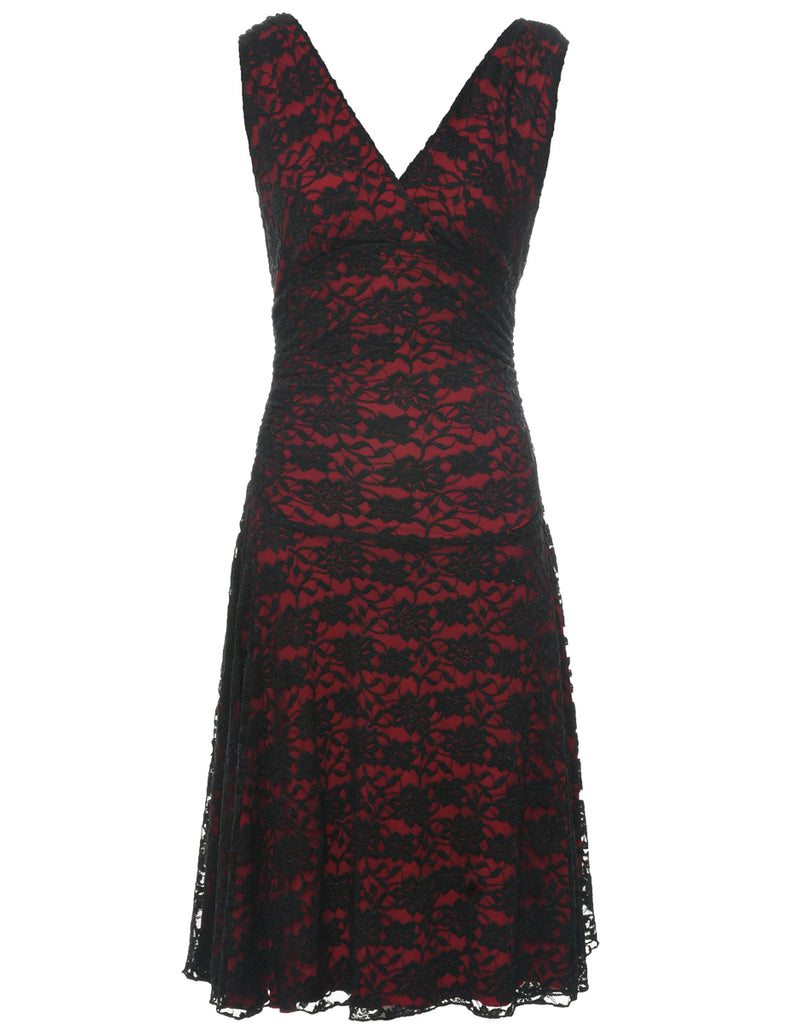 Lace Black & Maroon Evening Dress - XS