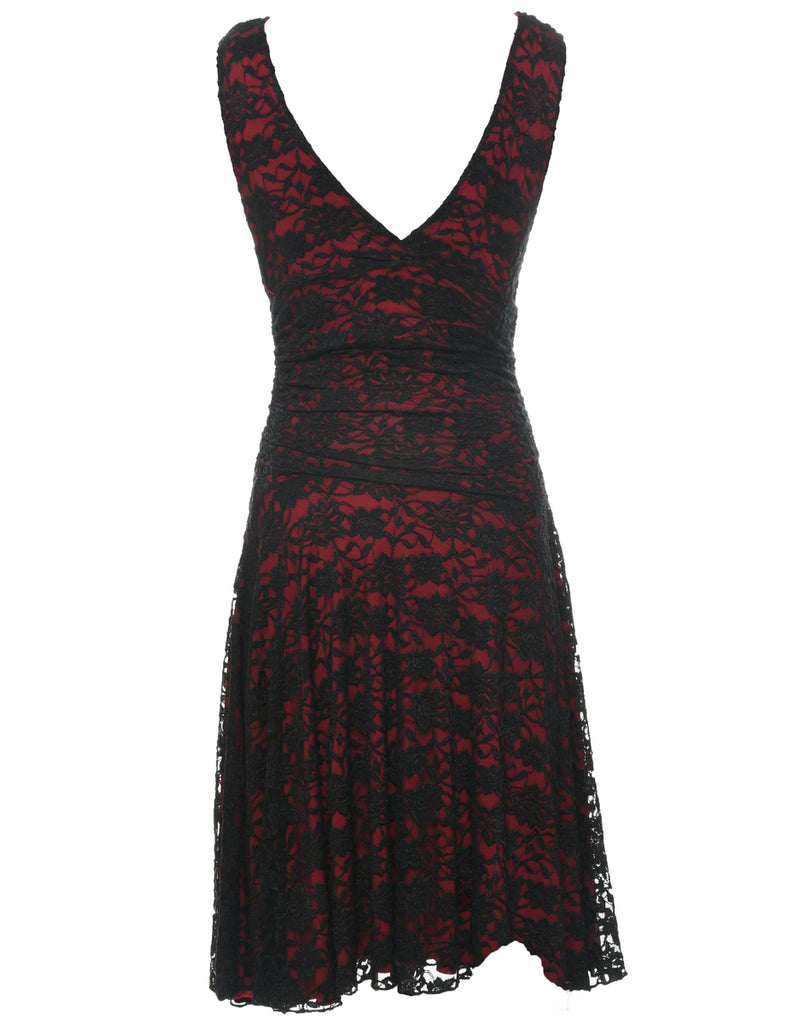 Lace Black & Maroon Evening Dress - XS