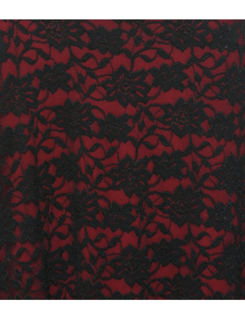 Lace Black & Maroon Evening Dress - XS