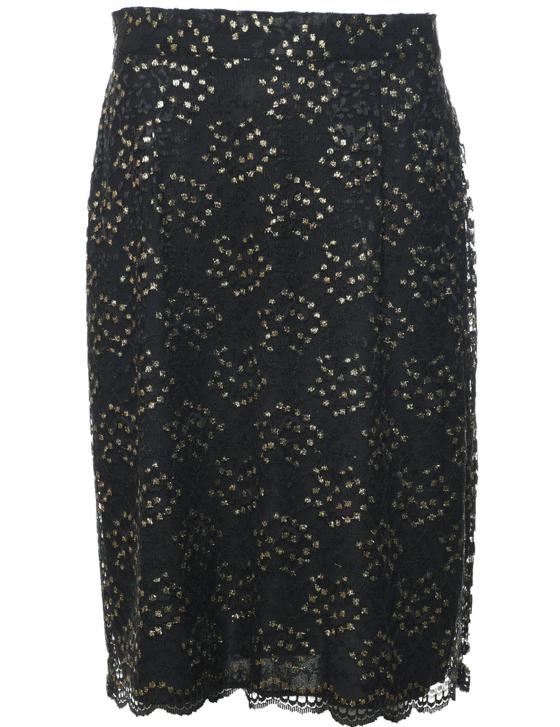 Lace Floral Pattern Pencil Skirt - M