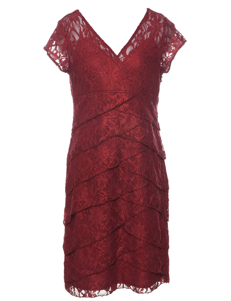 Lace Maroon Evening Dress - M