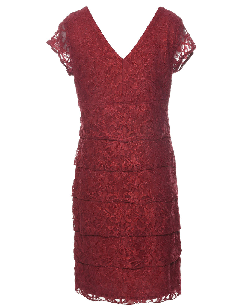 Lace Maroon Evening Dress - M