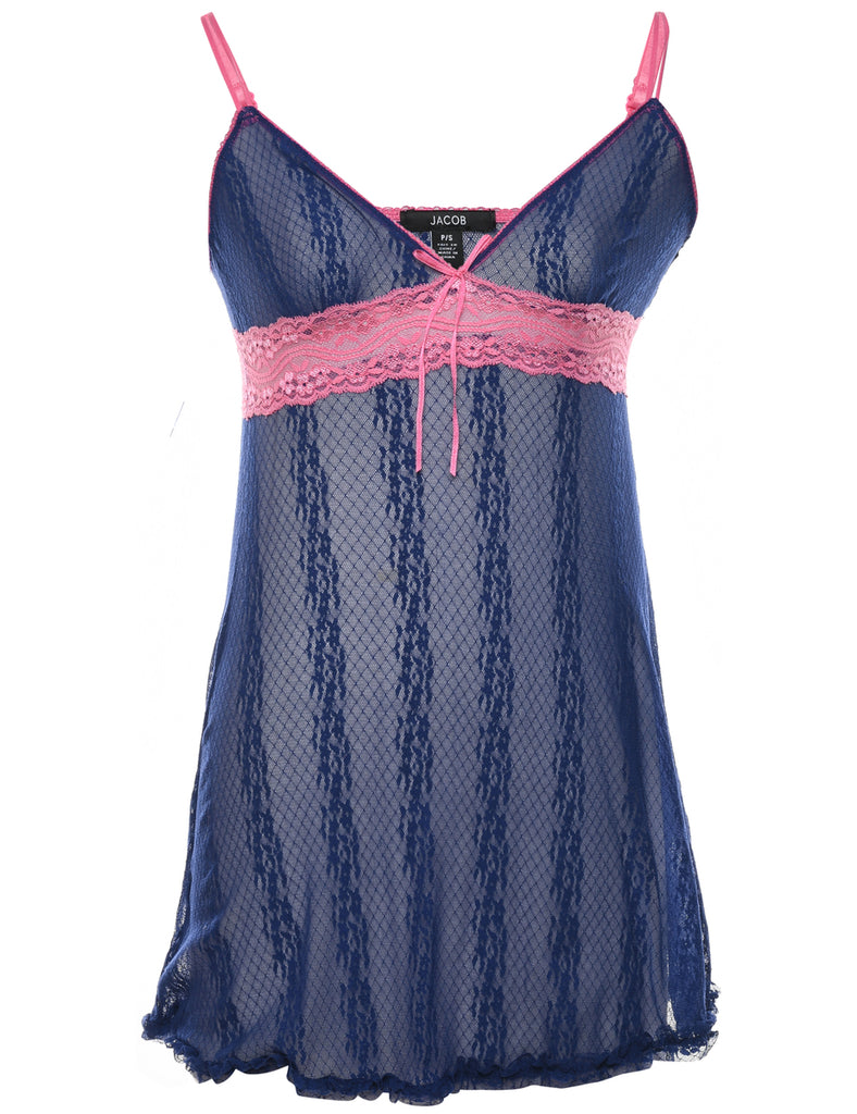 Lace Pink & Navy Slip Dress - XS