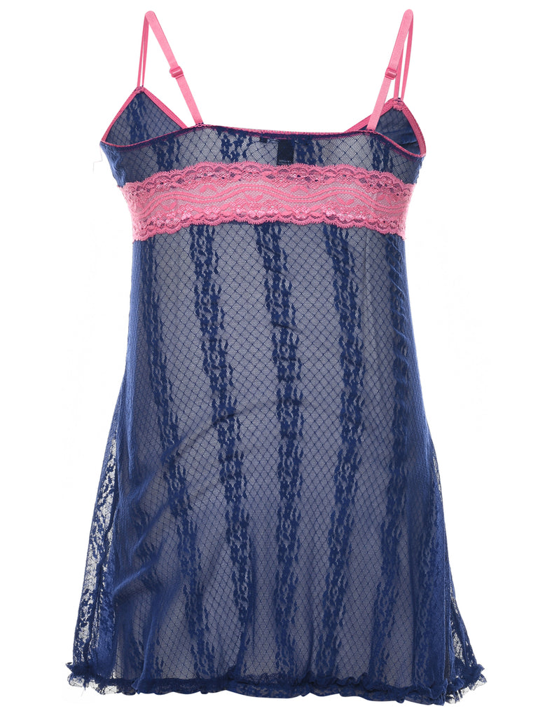 Lace Pink & Navy Slip Dress - XS