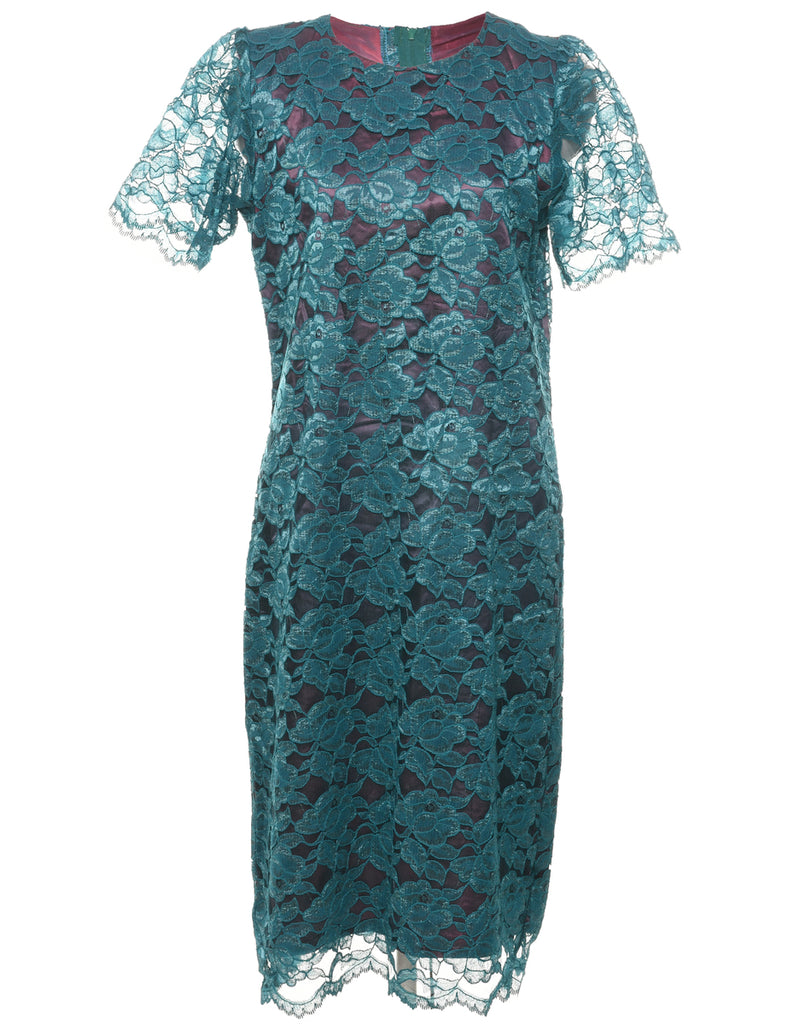 Lace Teal Evening Dress - L