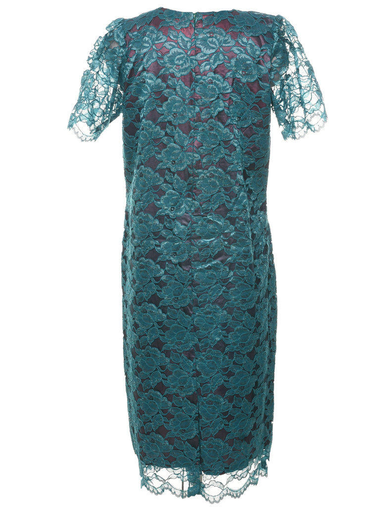Lace Teal Evening Dress - L
