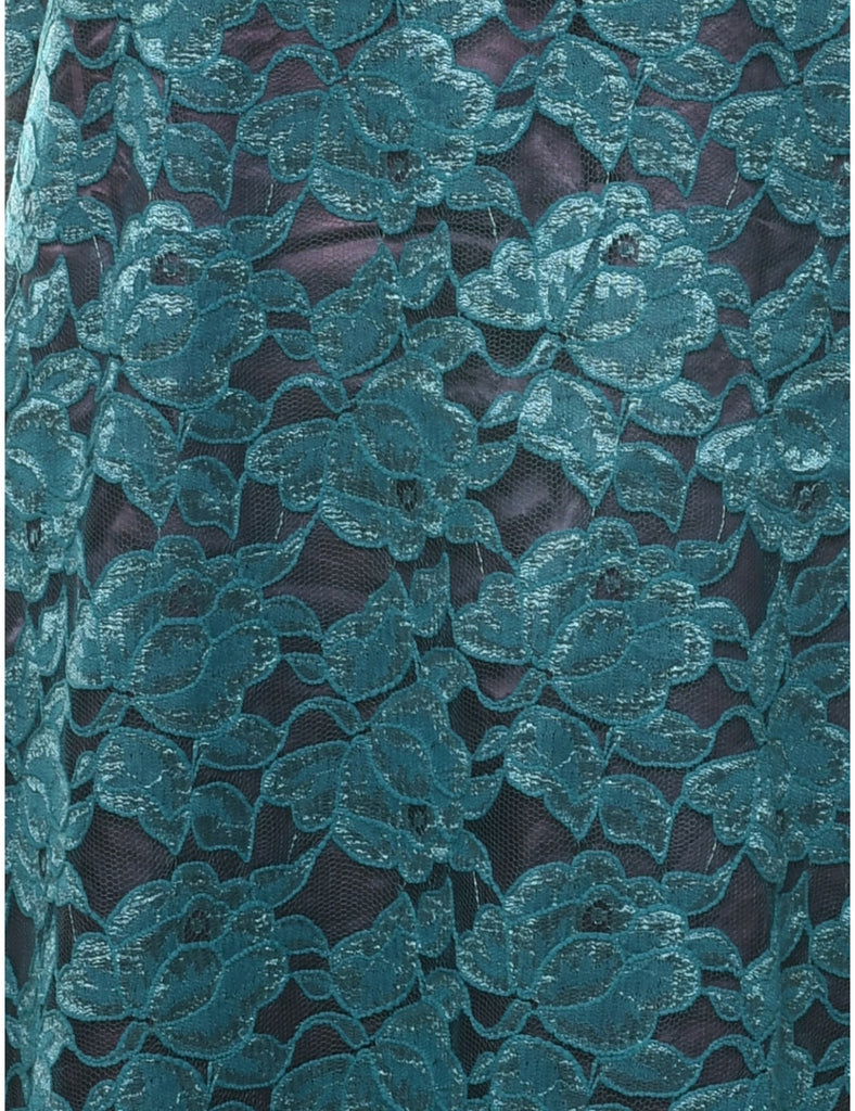 Lace Teal Evening Dress - L
