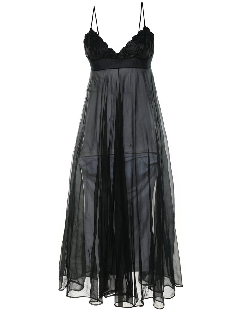 Lace Trim Sheer Black Slip Dress - M