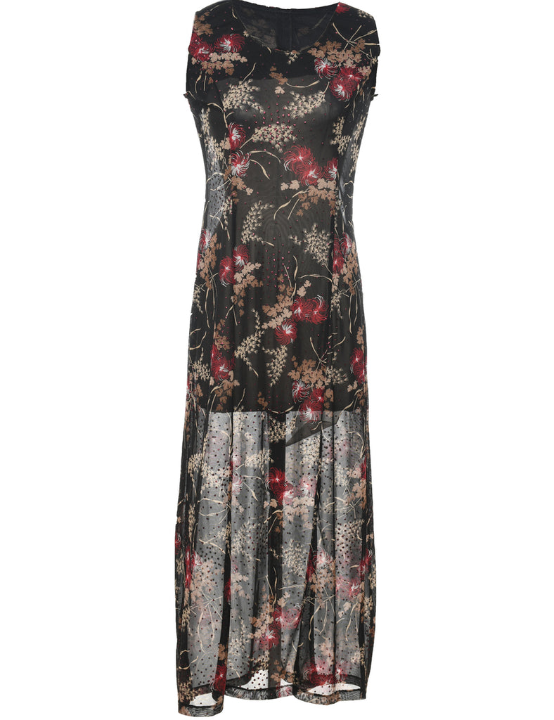 Leafy Print Evening Dress - S