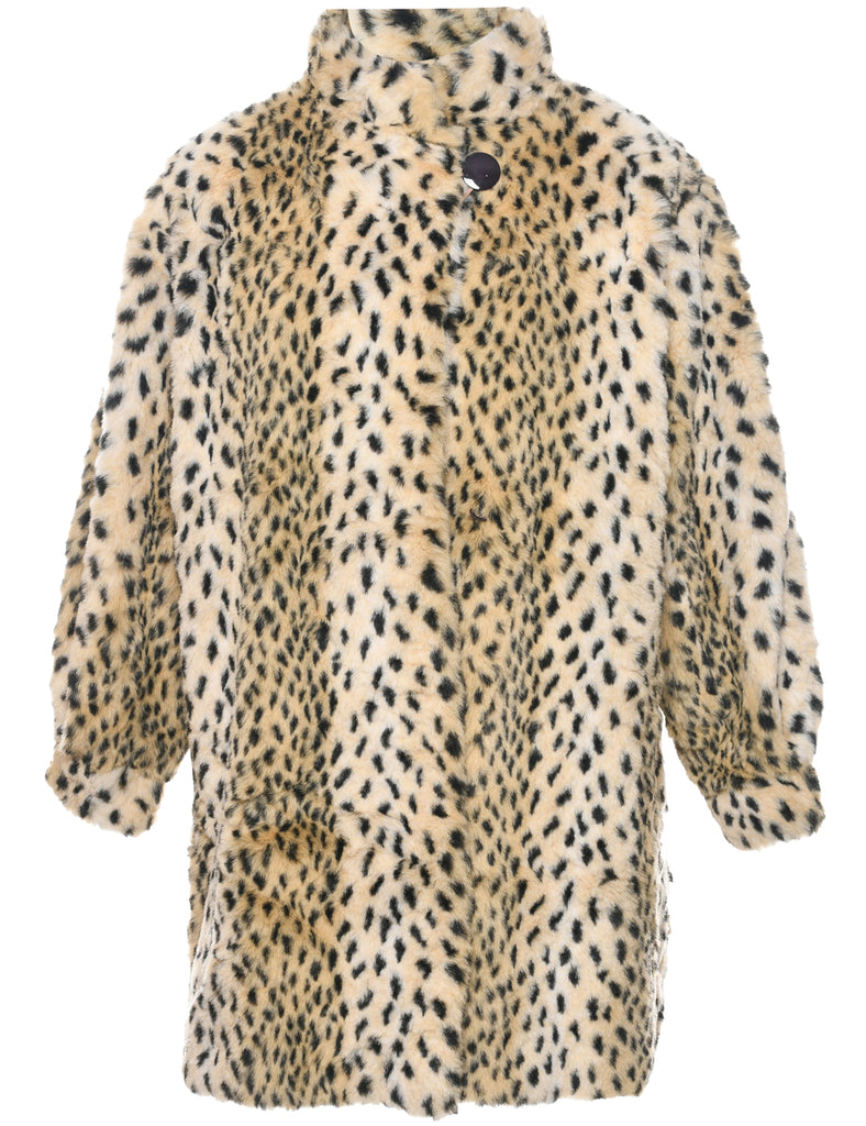 Leopard Pattern Faux Fur Coat - L