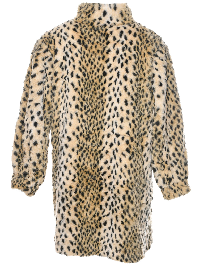 Leopard Pattern Faux Fur Coat - L