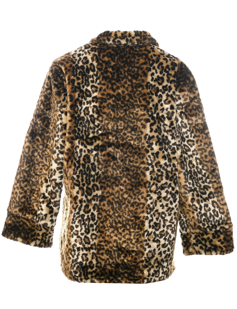 Leopard Pattern Faux Fur Coat - L