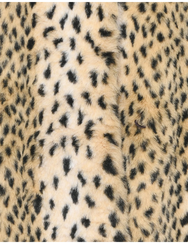 Leopard Pattern Faux Fur Coat - L