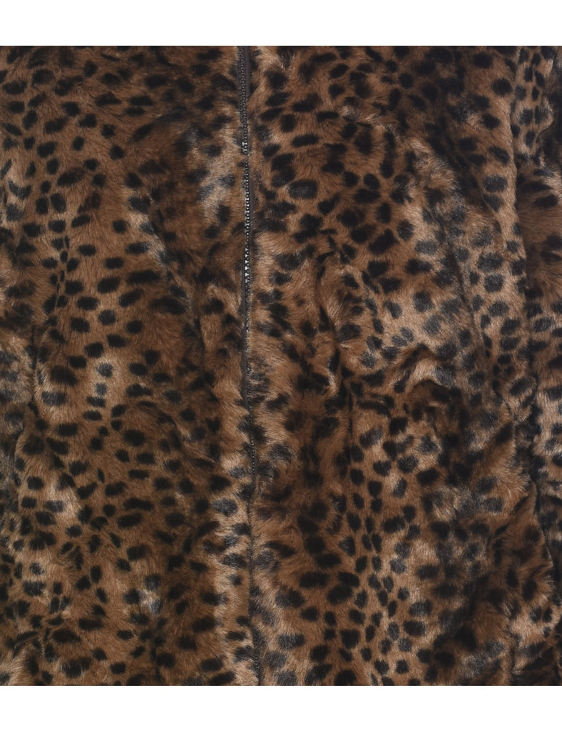 Leopard Pattern Faux Fur Coat - L