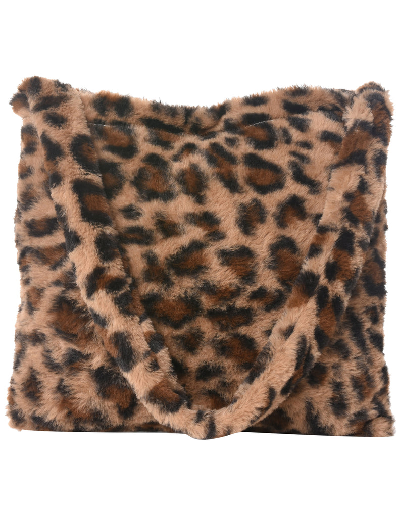 Leopard Pattern Faux Fur Y2K Handbag - M