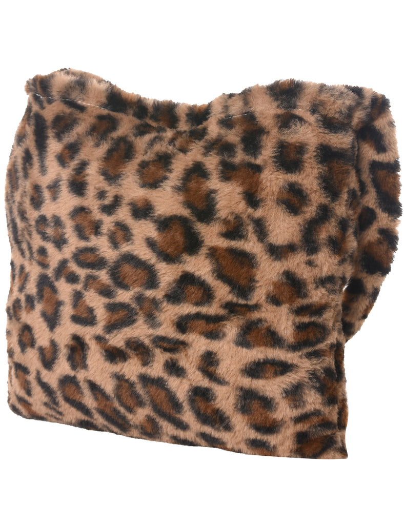 Leopard Pattern Faux Fur Y2K Handbag - M