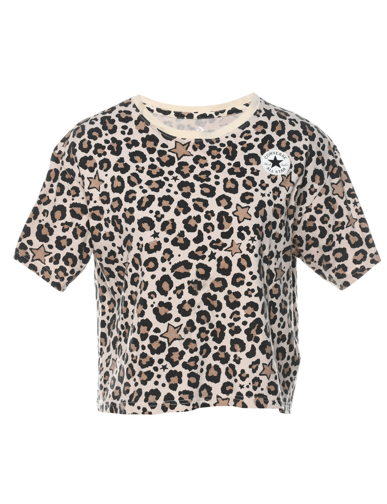Leopard Print Converse Cropped T-shirt - L