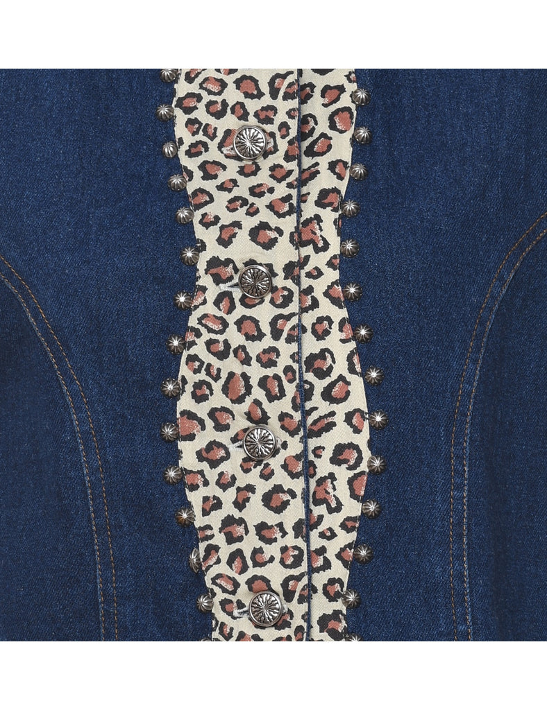 Leopard Print Dark Wash & Leopard Print Denim Vest - L