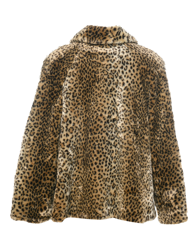 Leopard Print Faux Fur Coat - L