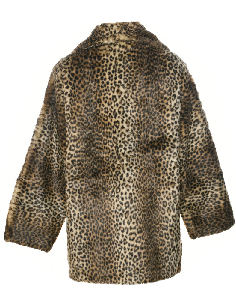 Leopard Print Faux Fur Coat - L