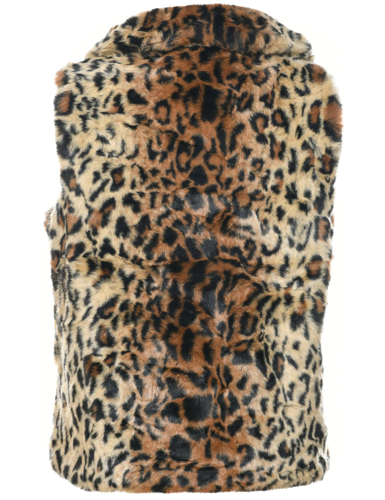 Leopard Print Faux Fur Coat - S