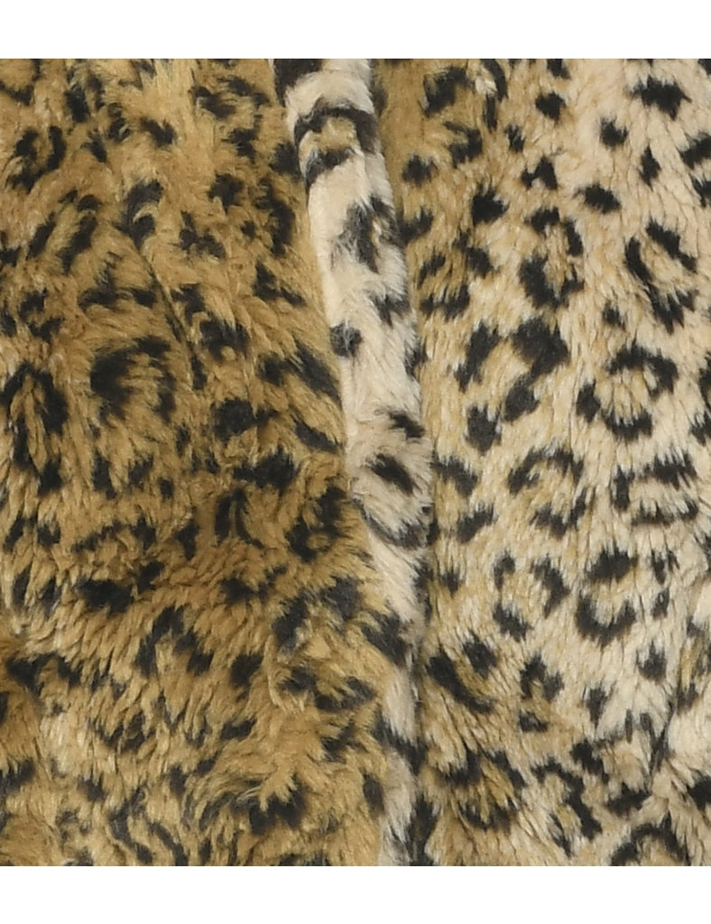 Leopard Print Faux Fur Coat - M