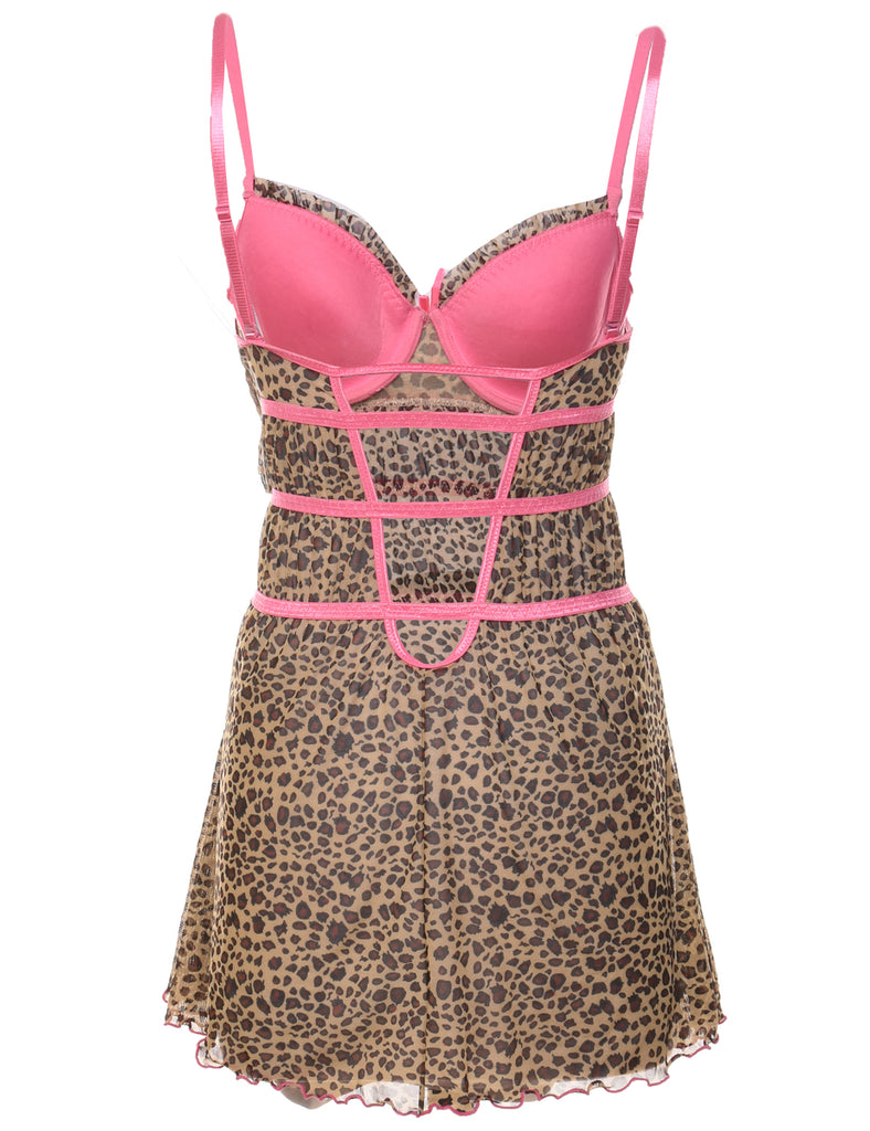 Leopard Print Pink Detail Y2K Babydoll - S