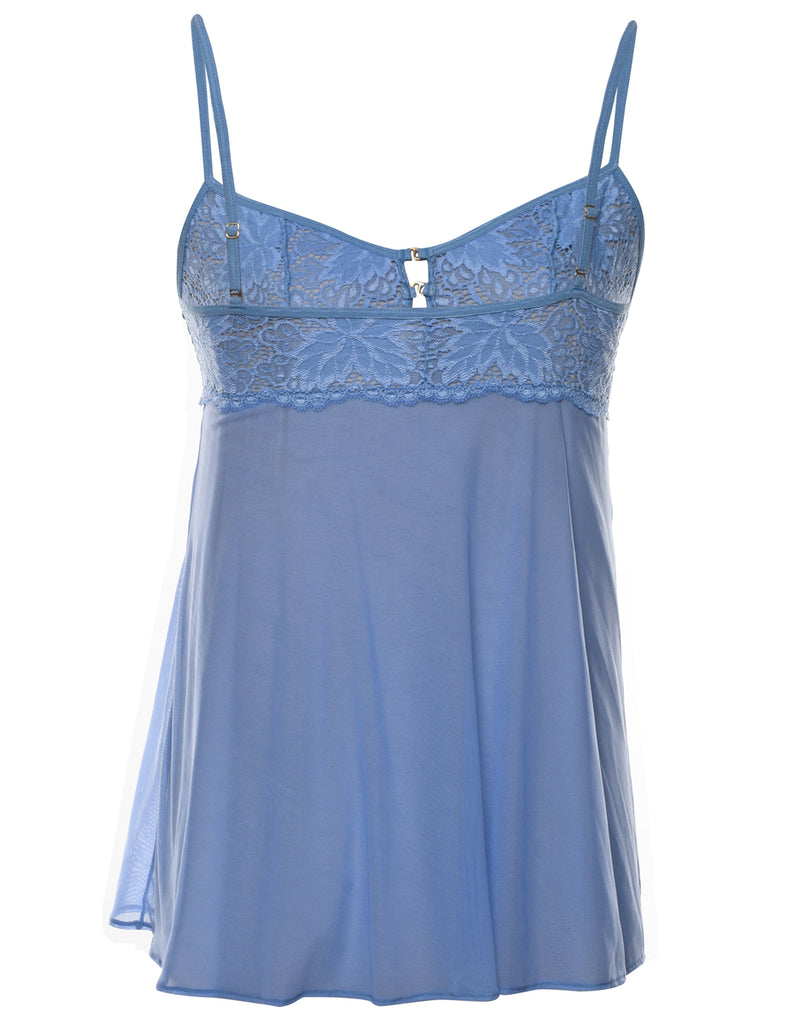 Light Blue Lace Trim Cami Top - M