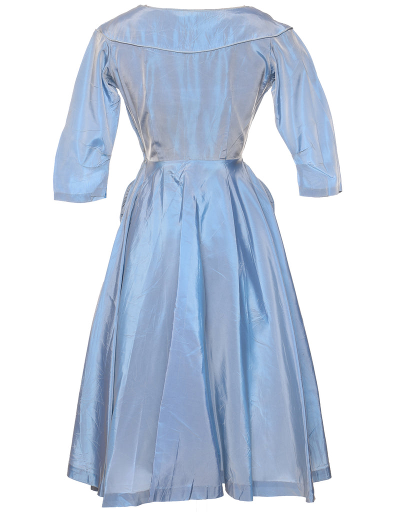 1950s Light Blue Metallic Long-Sleeve Dress - XS